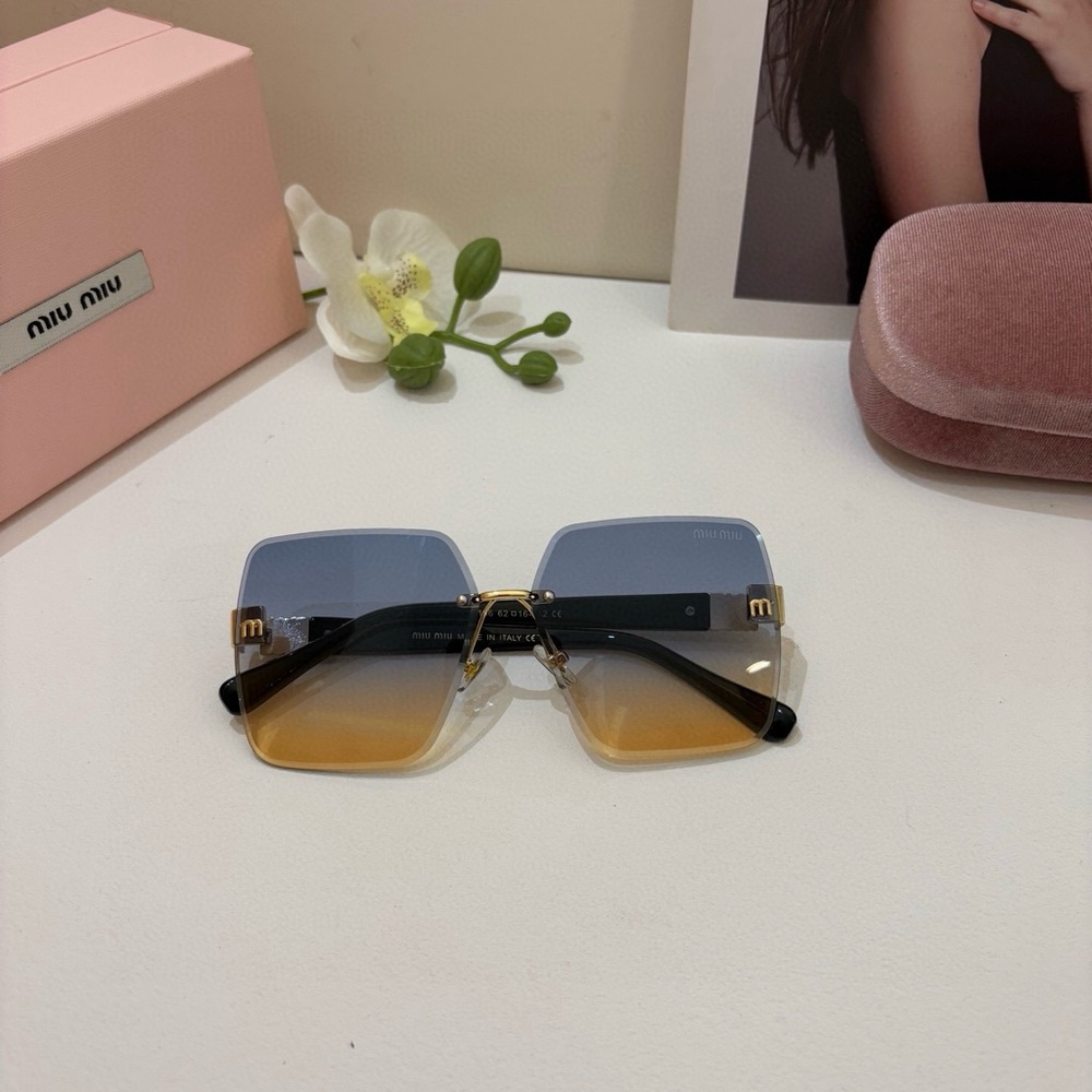 Miu Miu Blue-to-Gold Gradient Rimless Square Sunglasses - Picture 3 of 8